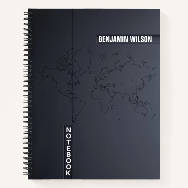 Black & White Minimalist Custom Name Notebook (Front)