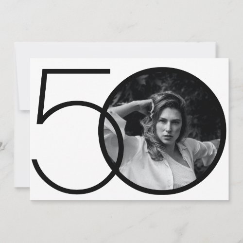 Black White Minimalist Custom Photo 50th Birthday Invitation