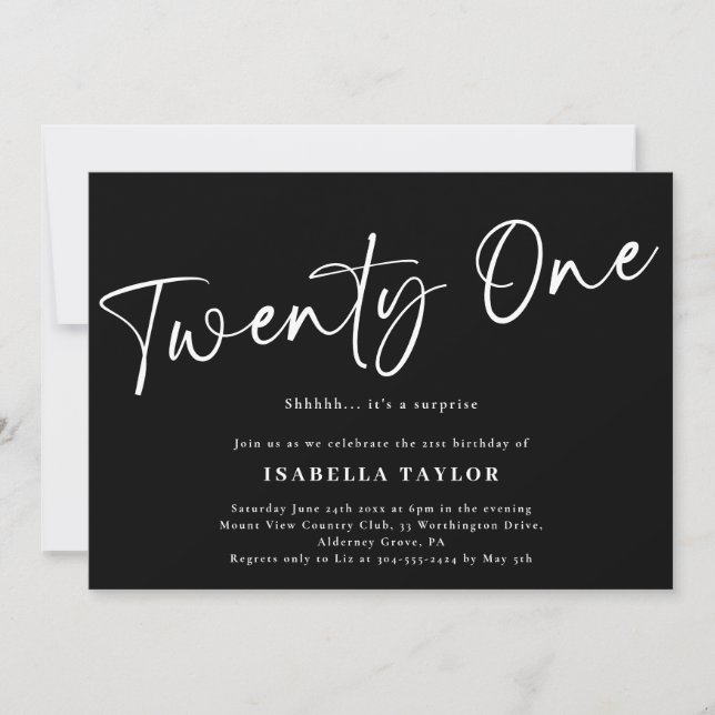 Black White Minimalist Elegant 21st Birthday Invitation (Front)