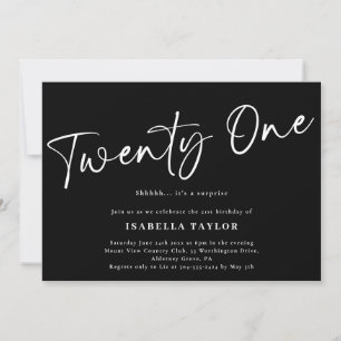 Black White Minimalist Elegant 21st Birthday Invitation