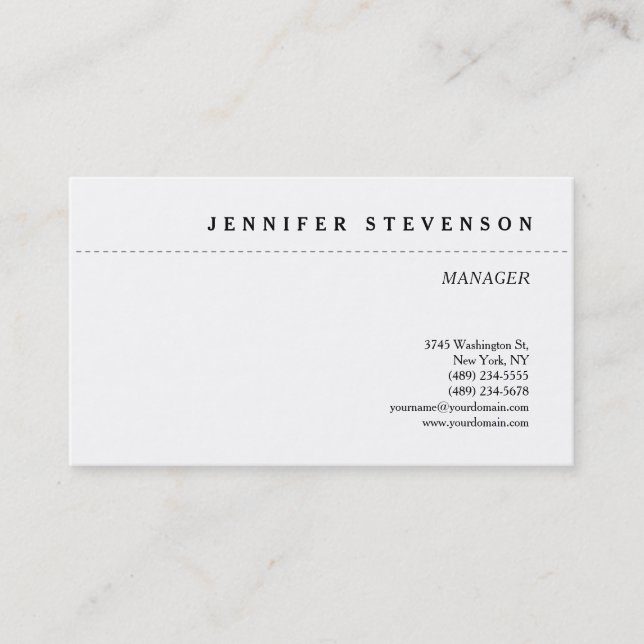 Black & White Minimalist Elegant Plain Classical Business Card (Front)