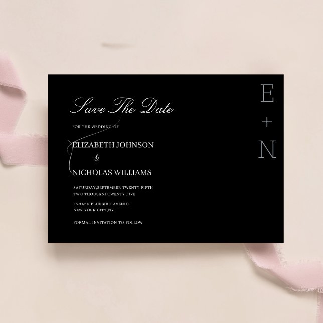 black & white minimalist elegant wedding  save the date (Creator Uploaded)