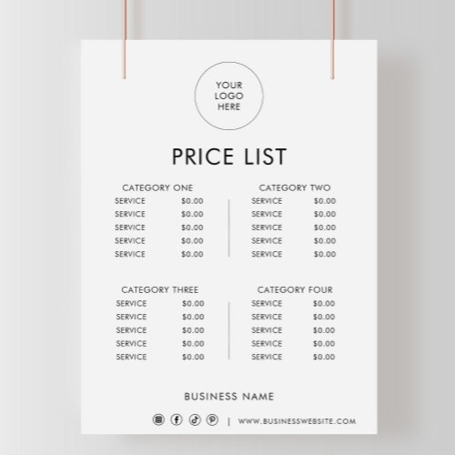 Black White Minimalist Formal Price List