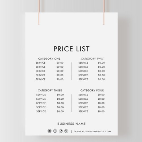 Black White Minimalist Formal Price List