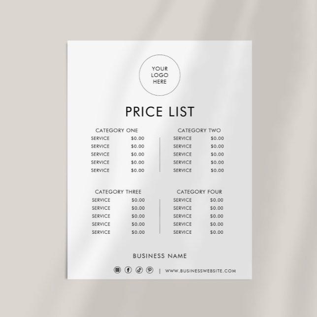 Black White Minimalist Formal Price List (Creator Uploaded)