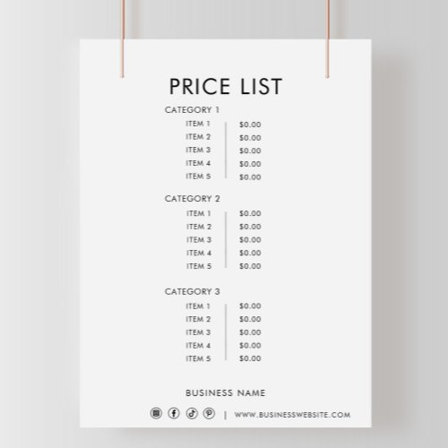 Black White Minimalist Formal Simple Price List