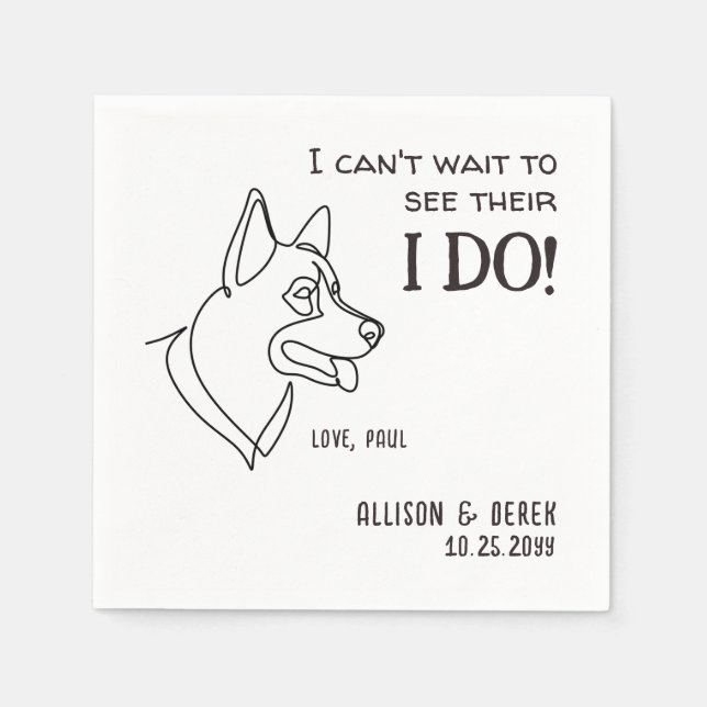 Black White Minimalist Funny Dog Simple Wedding Napkins (Front)
