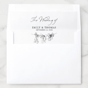 Black & White Minimalist Hand Drawn Bow Wedding Envelope Liner