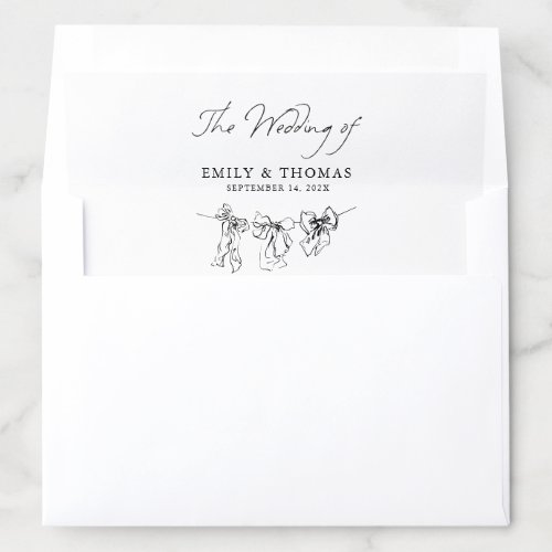Black & White Minimalist Hand Drawn Bow Wedding Envelope Liner