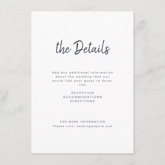 Black white minimalist handwritten script wedding enclosure card (Front)