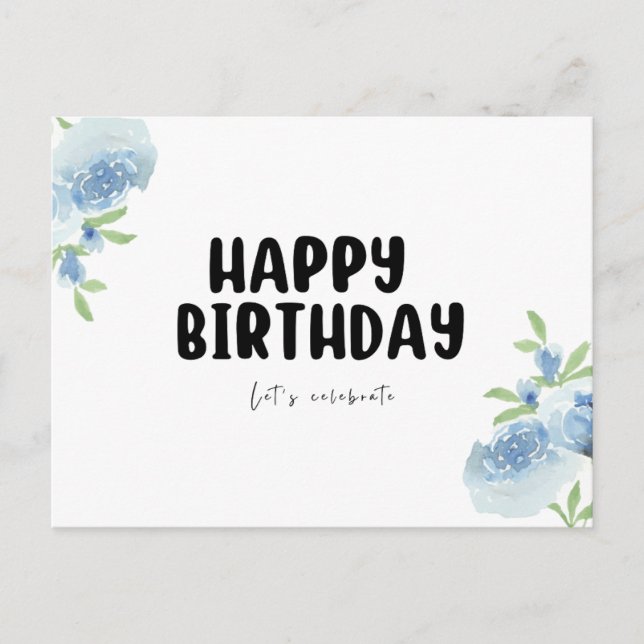 Black & White Minimalist Happy Birthday Postcards (Front)