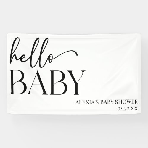 Black White Minimalist Hello Baby Baby Shower Banner