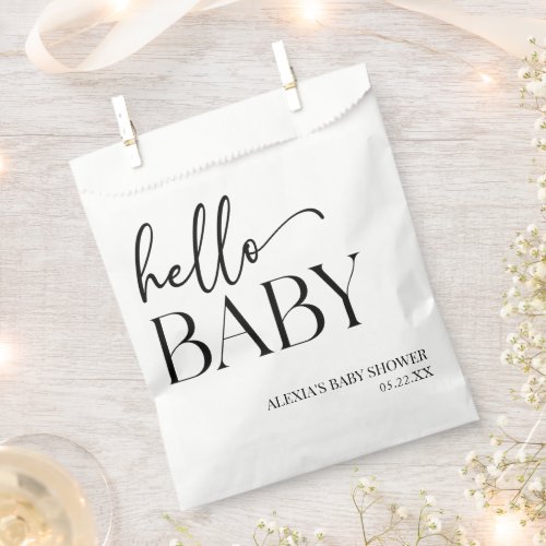 Black White Minimalist Hello Baby Baby Shower Favor Bag