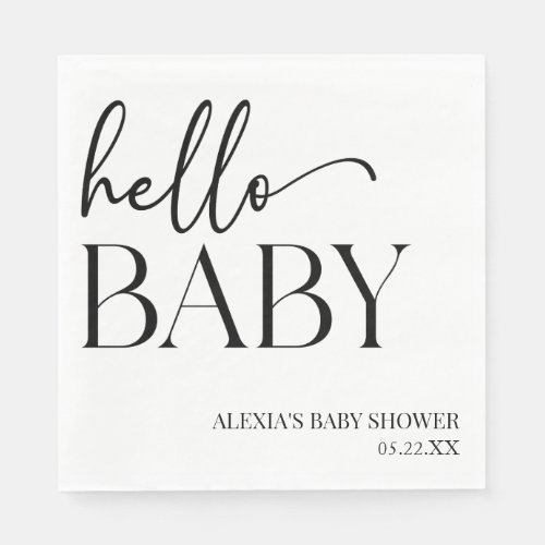 Black White Minimalist Hello Baby Baby Shower Napkins