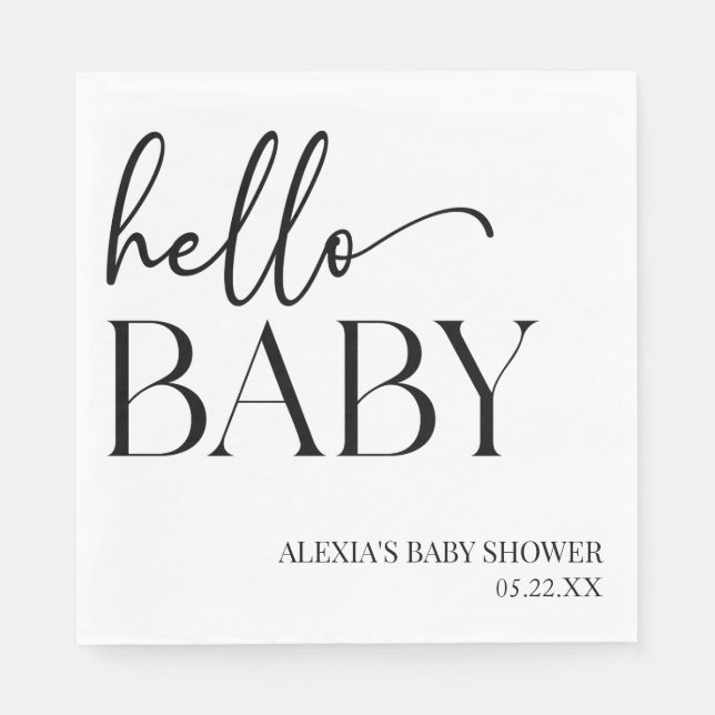 Black White Minimalist Hello Baby Baby Shower Napkins (Front)