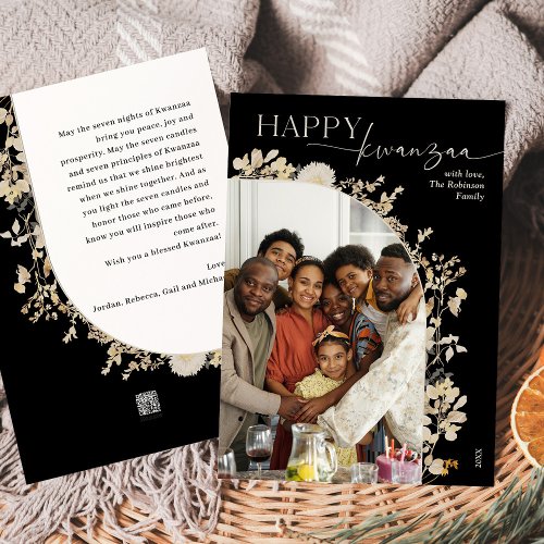 Black  White Minimalist Kwanzaa Photo  Holiday Card