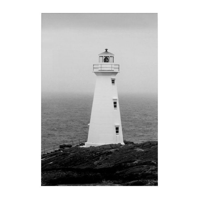 Black White Minimalist Lighthouse Acrylic Print (Front)