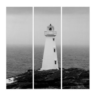 Black White Minimalist Lighthouse Canvas Set  Triptych