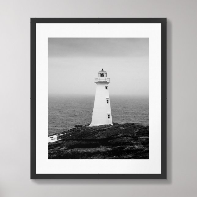 Black White Minimalist Lighthouse  Framed Art (Framed Front)