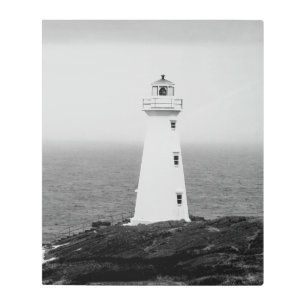 Black White Minimalist Lighthouse Metal Print