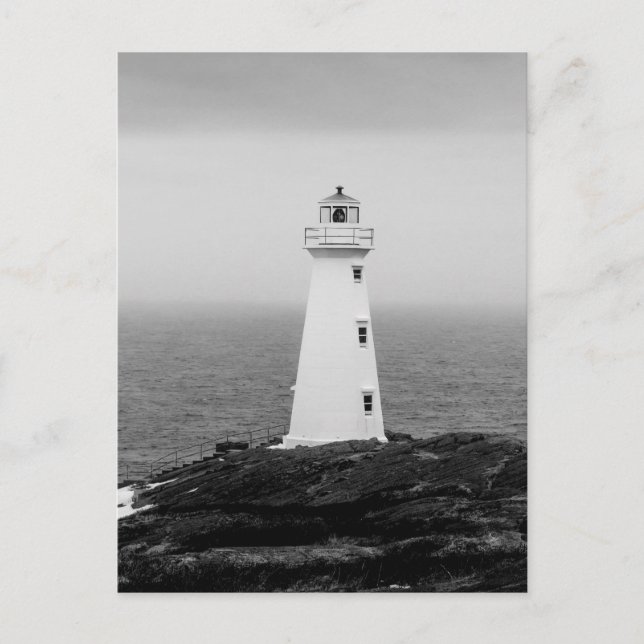 Black White Minimalist Lighthouse Postcard (Front)