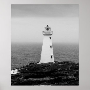 Black White Minimalist Lighthouse Poster