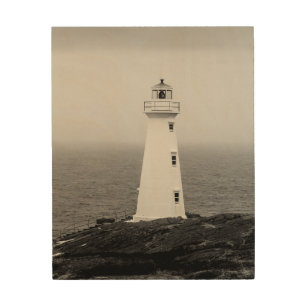 Black White Minimalist Lighthouse Wood Wall Art