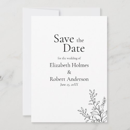 Black & White Minimalist Line Art Save the Date Invitation