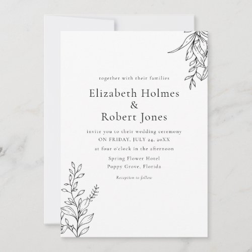 Black & White Minimalist Line Art Wedding Invitation