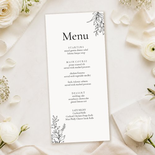 Black & White Minimalist Line Art Wedding Menu