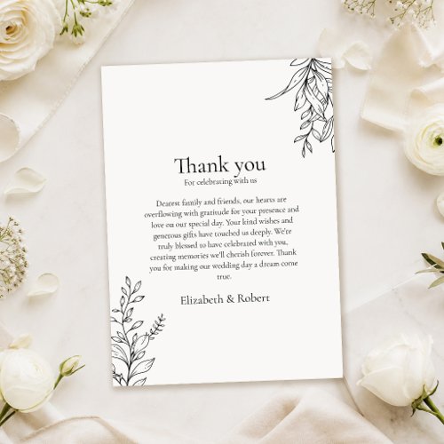 Black &amp; White Minimalist Line Art Wedding Thank You Card