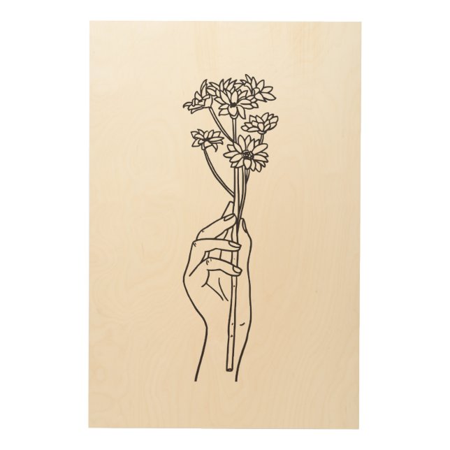 Black & White Minimalist Line Wood Wall Art Poster (Front)