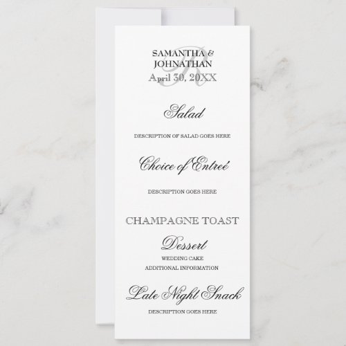 Black white minimalist menu DIY wedding dinner  Invitation