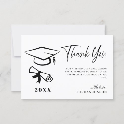 Black White Minimalist Modern Graduation Thank You Card