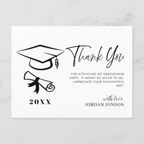 Black White Minimalist Modern Graduation Thank You Postcard