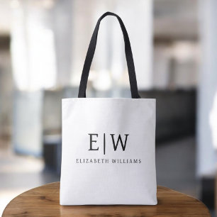Black White Minimalist Modern Monogram Elegant Tote Bag
