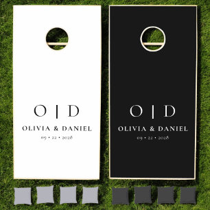 Black White Minimalist Modern Monogram Wedding  Cornhole Set