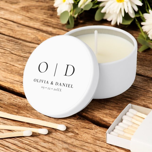 Black White Minimalist Modern Monogram Wedding  Mini Candle Favors (Creator Uploaded)