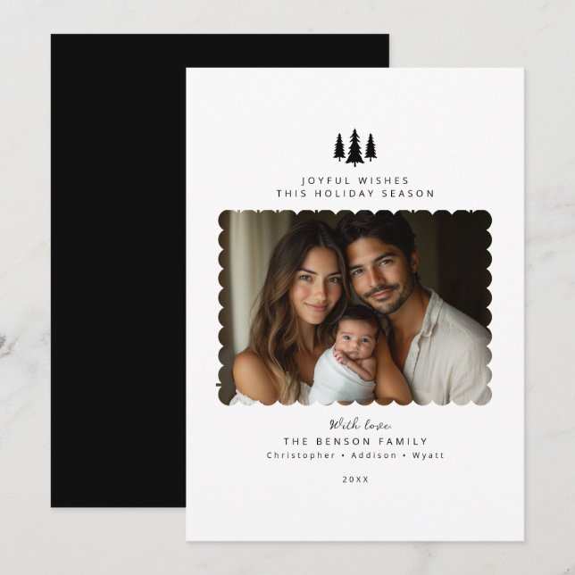 Black White Minimalist Modern Photo Christmas Card (Front/Back)