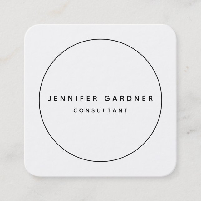 Black White Minimalist Modern Professional Plain Square Business Card (Front)