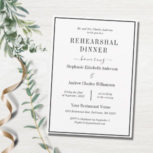 Black White Minimalist Modern Rehearsal Dinner Invitation