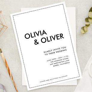 Black White Minimalist Modern Typography Wedding Invitation