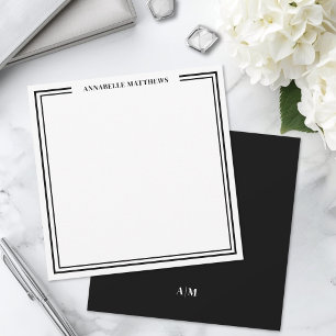 Black White Minimalist Monogram Square Note Card
