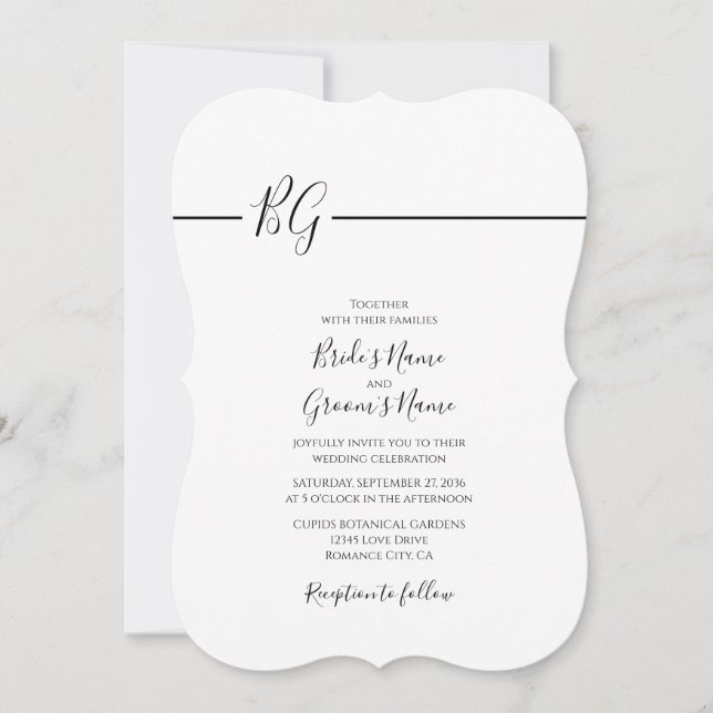 Black & White Minimalist Monogram Wedding Invitation (Front)
