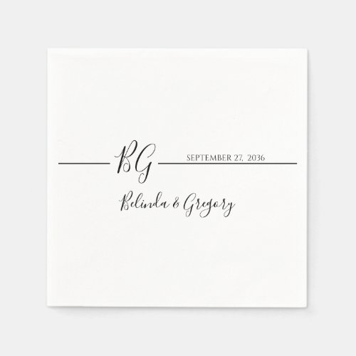 Black  White Minimalist Monogram Wedding  Napkins