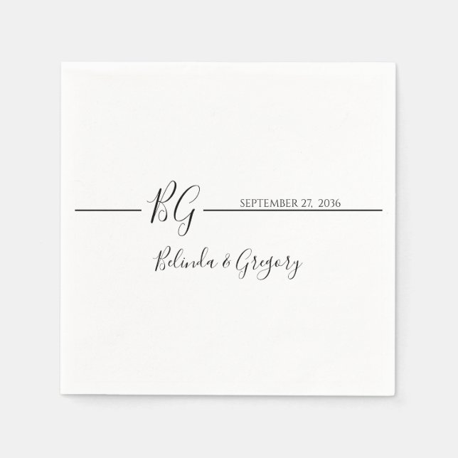 Black & White Minimalist Monogram Wedding  Napkins (Front)