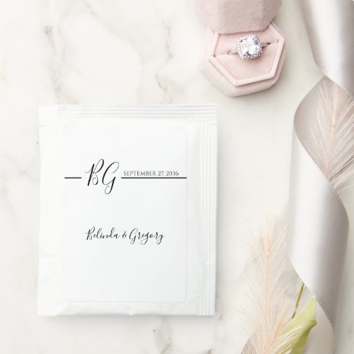 Black  White Minimalist Monogram Wedding  Tea Bag Drink Mix