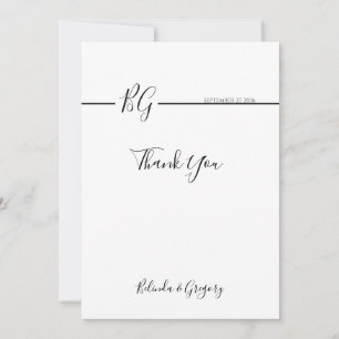 Black & White Minimalist Monogram Wedding Thank You Card