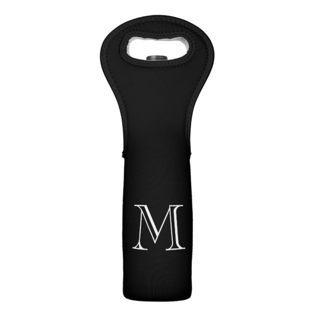 Black White Minimalist Monogram Wine Tote Bag (Front)
