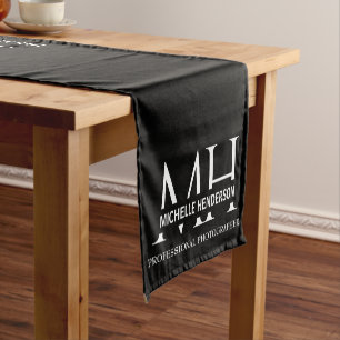 Black & White Minimalist Monogrammed Business Logo Short Table Runner